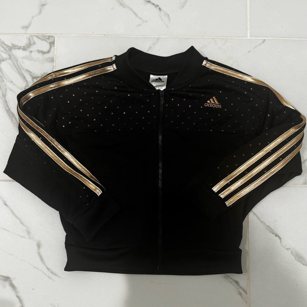 5/$25 Adidas Black Track Jacket with Gold Details